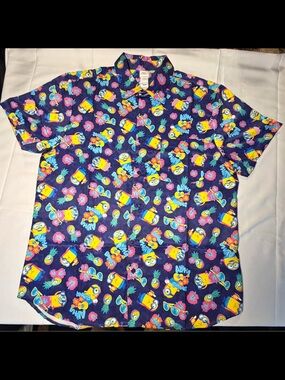 Novelty Navy Short-Sleeve Button-Down Shirt - Minions Print